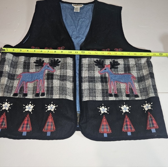 Womens Plaid Embroidered Wool Sweater Vest Sz XL Winter Holiday Reindeer Granny - Picture 9 of 13